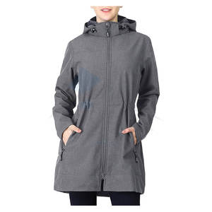 <b>Women</b> Warm Softshell <b>Jacket</b> Long Style Fleece Lined Waterproof <b>Windbreaker</b> with Removable Hood Mid Grey - Product Image 1