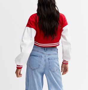 แจ็กเก็ตเบสบอลแขนยาวสำหรับผู้หญิงเสื้อแจ็คเก็ตหนังตัวสั้นปักโลโก้ได้ตามต้องการ - Product Image 3