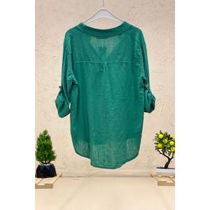 Hakim Yaka Düğmeli Keten Bluz - Product Image 2