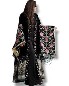 Abaya Islámica AWAIS HOUSE, Talla Grande, Ligera, Lisa, Larga hasta el Suelo, de Terciopelo con Lentejuelas Bordadas, Estilo Étnico para Ramadán - Product Image 1