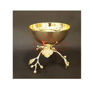 金属手工花碗/金片和蘸果碗，带树叶支架，用于家庭酒店和餐厅装饰