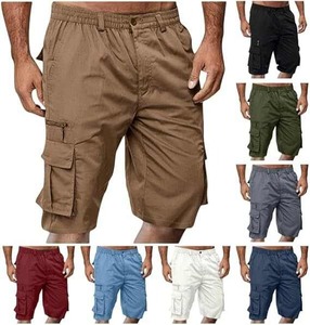 Pantalones cortos de sarga informales para hombre, pantalones cortos de algodón con cordón clásico, elásticos, cintura elástica, ajuste relajado, pantalones cortos de trabajo de verano - Product Image 1