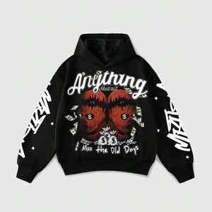 Sudadera con capucha con estampado de pantalla para hombre, jersey de lana de algodón de gran tamaño, venta al por mayor, ropa de calle informal de moda, estilo de entrenamiento de gimnasio de invierno - Product Image 2