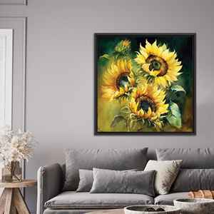 Sunflower Painting Print: Yellow Floral <b>Canvas</b> Wall Art,BLACK <b>FRAMED</b> <b>CANVAS</b> - Product Image 1