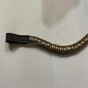 Diamantes de imitación con forma curva de 3 filas, cristales dorados, perlas, ostentosos, negro o marrón, banda de cuero de alta calidad para cejas de caballo - Product Image 6