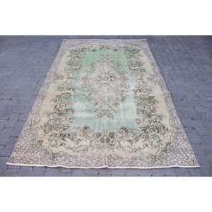 Alfombra Turca Vintage, Grande, 5.3x8.7 pies (163x265 cm), Alfombra de Lana con Diseño Floral Verde - Product Image 1