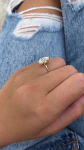 Anillo de compromiso de diamante cultivado en laboratorio de 2 quilates con halo oculto Marquesa 14K oro sólido joyería fina romántica para fiestas de bodas - Product Image 2