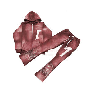 Ensemble de survêtement deux pièces pour homme, hiver, uni, broderie effet vieilli, 120 g/m², fermeture éclair, décontracté, tendance, délavage acide, respirant, léger et chaud - Product Image 5