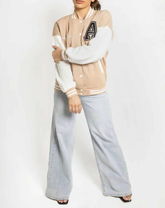 High Quality Custom <b>Womens</b> Letterman Varsity <b>Jacket</b> with Wool Body <b>Leather</b> Sleeves Crop Design & Quick Dry - Product Image 5