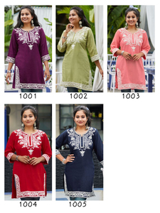 Abito corto Kurti Top <span class=keywords><strong>Western</strong></span> con Jeans per ragazze da donna in cotone Rayon ricamo ultimo modello Export Quality <span class=keywords><strong>India</strong></span> - Product Image 6