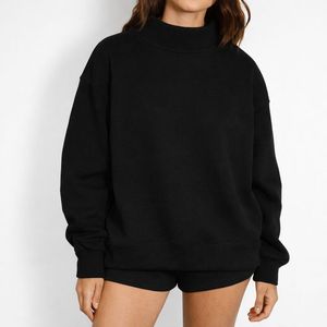 Women Oversized Mockneck Sweatshirt Modern Relaxed Fit Soft Touch Winter Pullover Sequined Badge Streetwear - Product Image 5