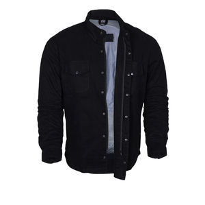 Chemise tactique en flanelle pour hommes en noir avec un design de chemise de motard en cuir et une chemise ignifuge pour les caractéristiques des hommes - Product Image 5