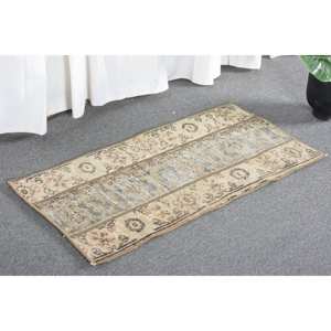Classique Beige 1.5X3 ft laine tapis fait main Patchwork Design tapis turcs pour salon chevet Rectangle forme Latex support - Product Image 4