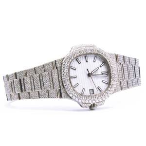 นาฬิกาข้อมือฮิปฮอปประดับเพชรโมอิสซิสซาไนท์สแตนเลสสตีลเคลือบอนาล็อกหรูหราออกแบบโลโก้ได้ตามต้องการ - Product Image 6