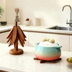 Ensemble de dessous-de-plat et de supports en bois naturel en forme d'arbre |   Support de plaque chauffante résistant à la chaleur pour la cuisine, la maison et les restaurants - Product Image 1