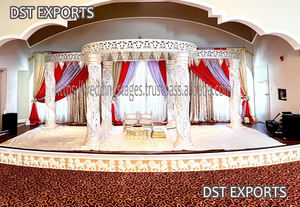 สลักรูปครึ่งวงกลมที่น่าตื่นตาตื่นใจสำหรับงานแต่งงานของอินเดีย Mandaps แกะสลักสีทองพร้อมเสาทางเดินตกแต่ง UK DST - Product Image 2