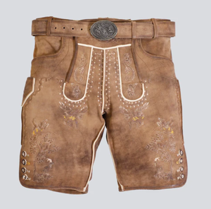 Lederhosen marron avec broderie subtile de la même couleur pour hommes Lederhosen en daim de chèvre pour hommes - Product Image 1