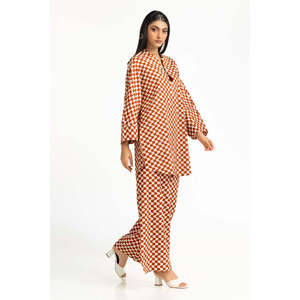 Conjunto Coordinado Estampado Ripple Crinkle IPST-44944, Blusa de Manga Tres Cuartos en Tela Crepé Informal para Primavera/Verano - Product Image 1