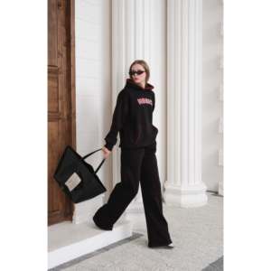 Ensemble de survêtement noir à capuche avec pantalon palazzo à jambes larges - Noir - Product Image 5