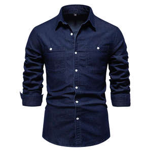 2026 <b>Men</b> Vintage Denim <b>Satin</b> Anti-Wrinkle Eco-Friendly Quick Dry Long Sleeve Washed Cotton Casual Spring <b>Shirt</b> US Size - Product Image 4