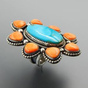 Turquoise Spiny Oyster Sterling Énorme Cluster Bague Pierre Précieuse Naturelle Argent Cadeau Pour Femme Pour Anniversaire Et Anniversaire - Product Image 5