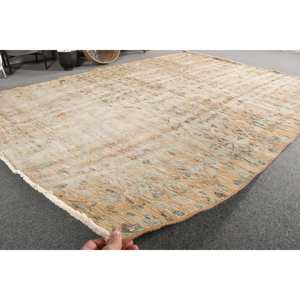 Tapis Vintage Turc Bohème Beige Vert 5.3x7.7ft Laine Patchwork Motif Latex pour Salon Décor 9x12 Salon Tapis - Product Image 5