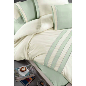 Parure de lit de luxe 6 pièces King Size XL, housse de couette, drap-housse en satin de coton, taies d'oreiller, motif uni, surpiqûres pour la maison - Product Image 3