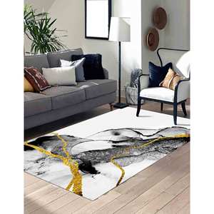 <b>Black</b> Marble Printed <b>Rug</b>: Luxury Alcohol Ink 3D Design for Dining Room,Nonwoven Thin <b>Rug</b> - Product Image 2