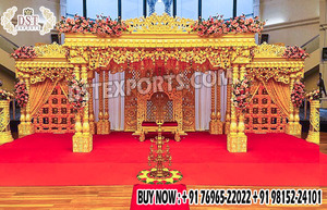 Boda hindú clásica Mandap de fibra dorada Mandap de boda india con puerta de bienvenida Boda especial Mandaps de fibra dorada EE. UU. Emiratos Árabes Unidos - Product Image 4