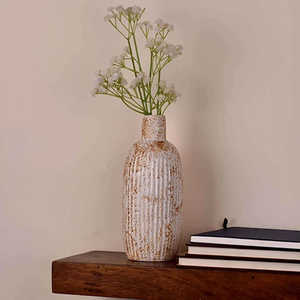 Jarrón de Cerámica Nórdico Hecho a Mano, Blanco con Patrón Floral, Decoración de Mesa Rústica, Estilo Art Deco Minimalista, Decoración Antigua para el Hogar - Product Image 1