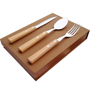 Stainless Steel Flatware Set With Wooden Handle Mirror Finished Perfect Cutlery Wedding Kitchenware Hotel Cafe Restaurant Use - Product Image 1