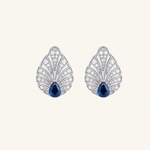 Luxury Pear Cut Blue Sapphire <b>Stud</b> Earrings for Women White Gold Plated Diamond Pave Fan Shape Wedding Bridal Jewelry - Product Image 1