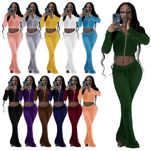 2024 survêtement en velours avec logo personnalisé pour femmes survêtement en velours à motifs Vintage costume de jogging solide - Product Image 4