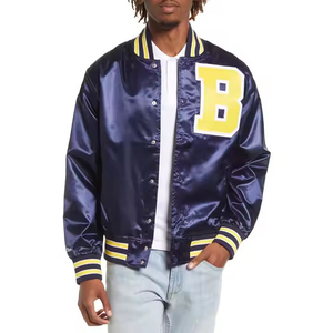 Veste de baseball pour homme en tissu toile de haute qualité sur mesure, col montant, manches longues, avec logo brodé et patchwork - Product Image 3