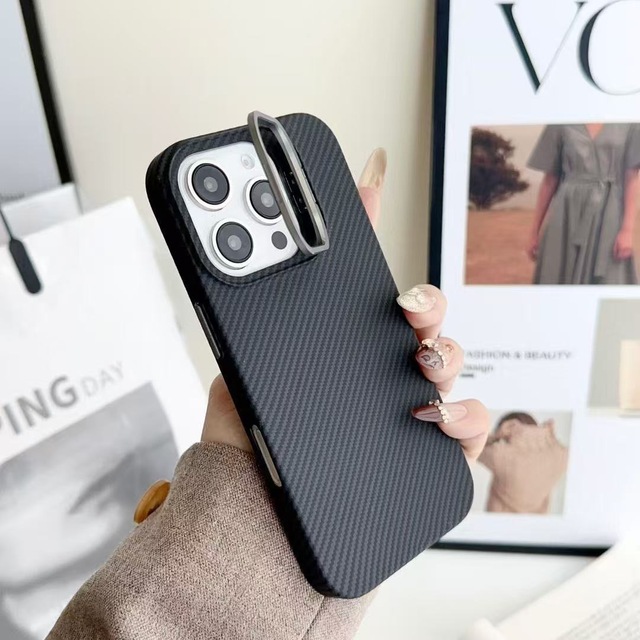 Wholesale Custom Pixel Design Magnetic Charge PC Carbon Fibre Camera Guard Stand Shockproof Lightweight Mobile Phone Cases