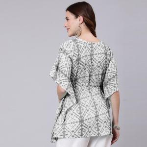 Robe de cocktail en coton avec imprimé tie and dye gris (SHKUP1209) - Product Image 2