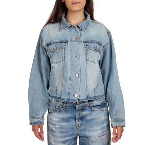 Chaqueta vaquera de sastrería italiana, chaqueta cómoda para mujer, ajuste holgado, lavado ligero, cinturón deshilachado, 98% algodón, 2% Ea para mayoristas - Product Image 3