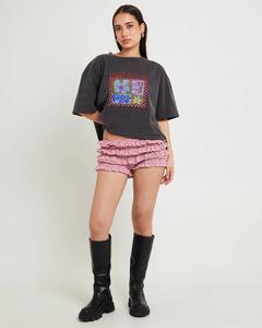 Camiseta de Verano para Mujer, Cuello Redondo, Manga Corta, Corte Holgado, Estampado Gráfico en el Pecho, Estilo Urbano - Product Image 5