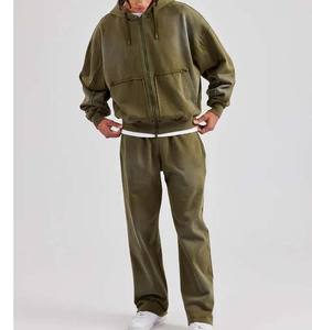 Conjunto de chándal para hombre, ropa de calle personalizada de alta calidad, chaqueta lavada bordada y pantalones vaqueros - Product Image 4