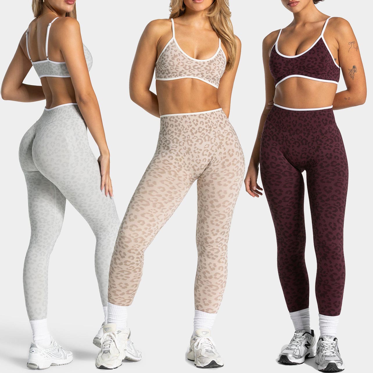 YIYI 2PC Leopard Print U Neck Color Block Yoga Bra Set with Adjustable Shoulder Strap Women Highwaist Booty Lifting Leggings Set
