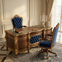 Ensemble de canapés en velours bleu royal baroque sur mesure OE-FASHION, bois sculpté à la feuille d'or, meubles de salon FF&E pour villa
