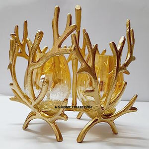 Elegant <b>Tree</b> Branch Design Aluminum Metal Stand Concrete Unique <b>Candle</b> Jar Holder For Office Customizable Shape Gold Finish - Product Image 1