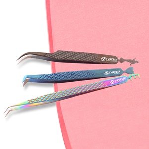 Pince à épiler d'extension de cils à poignée en diamant en acier inoxydable de logo et de couleur personnalisée facile à ramasser cils fins et épais - Product Image 1