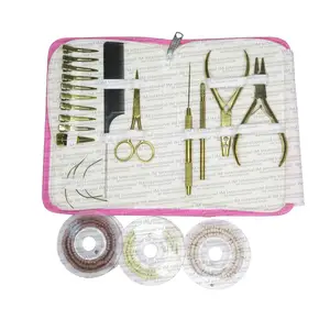 500 Micro link Beads Reel Blond Dark Brown Light Brown Color Cutting Scissor C Type Needles Tail Comb For Hair Extension Kit Set