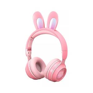 Casque audio Myrva Rabbit rose en plastique écologique, accessoire pour enfants - Product Image 1