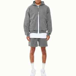 Ventes en gros de sweats à capuche personnalisés en coton 100% pré-rétréci, fermeture éclair bidirectionnelle, double capuche, sweats à capuche lavés pour hommes - Product Image 2