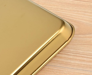 Hot Selling Stainless Steel <b>Gold</b> Plated <b>Rectangular</b> Serving Tray <b>Mirror</b> Finish Restaurant Hotel Wedding Serveware Platter Trays - Product Image 5