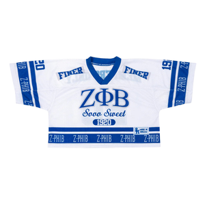 Camiseta Deportiva Holgada Estilo Jersey de Fútbol Americano Zeta White para Mujer, Top Atlético de Malla Estilo Hermandad Griega Zeta Phi Beta Inspirado en 1920 - Product Image 1