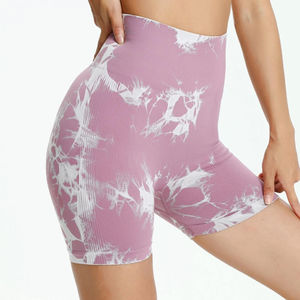 Pantalones cortos de Yoga de cintura alta acanalados Pantalones cortos de motorista para mujer sin costuras Tejido suave elástico y transpirable - Product Image 1