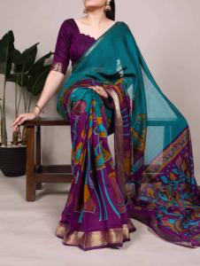 Stylish Polyester Viscose Chanderi <b>Saree</b> with Floral Print and Zari Work Blouse for Ethnic Wear Wholesale Distributors - Product Image 6